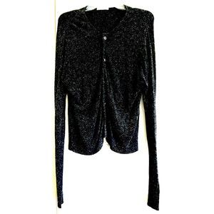 joan vass usa Women's Size Medium Black Metallic Threading Button Down Sweater